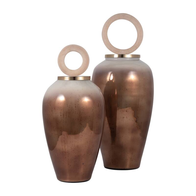 Sagebrook Home Glass, Vase Round Resin Topper, Copper, Cylinder, Solid