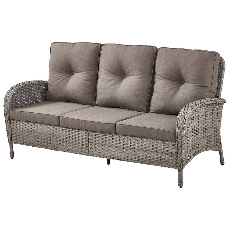 3-Seat Patio Wicker Sofa with Cushion