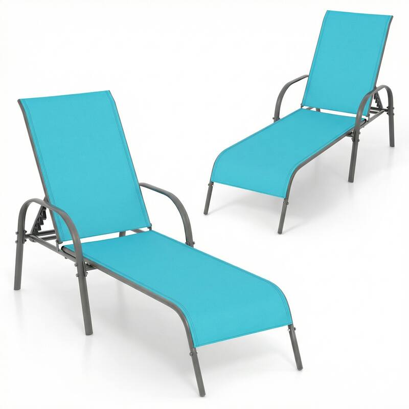 Gymax Set of 2 Patio Lounge Chair Chaise w/ Adjustable Reclining