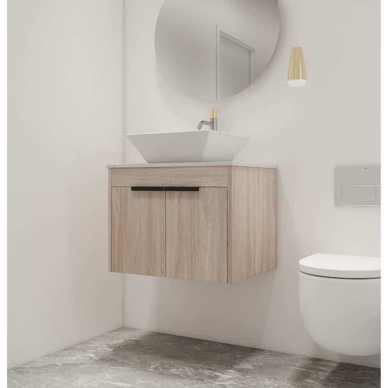 Malwee 24"/30" Floating Bathroom Vanity, Wall Mounted Bathroom Vanity with Ceramic Sink,Soft Close Doors - 23.6"×18.9" - Beige with sink-101