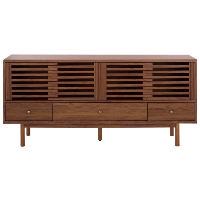 SAFAVIEH Home Adrin 3 Drawer Sideboard - 63"W x 17"D x 29"H - Walnut/Brass