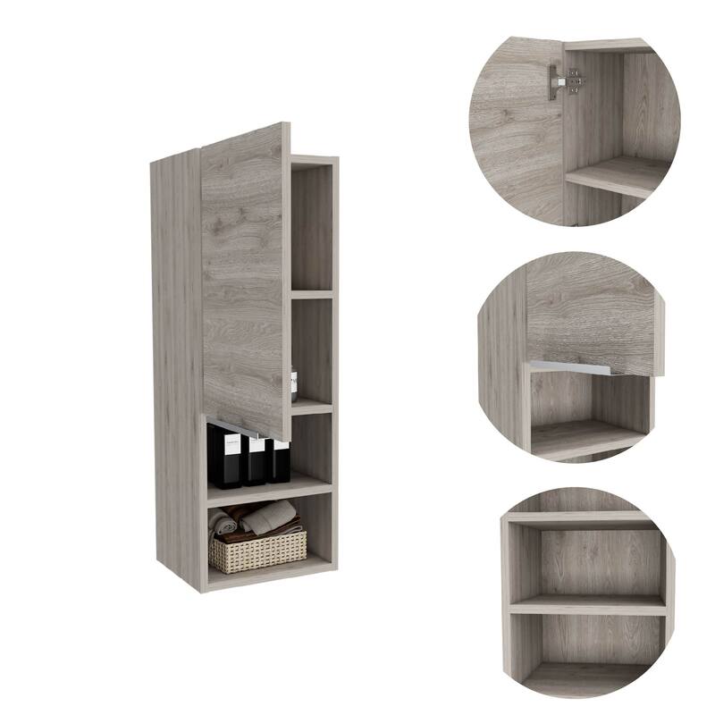 Bathroom Cabinet with Single Door, 2 Internal Shelves & 2 External Open Shelves for Easy Access Storage