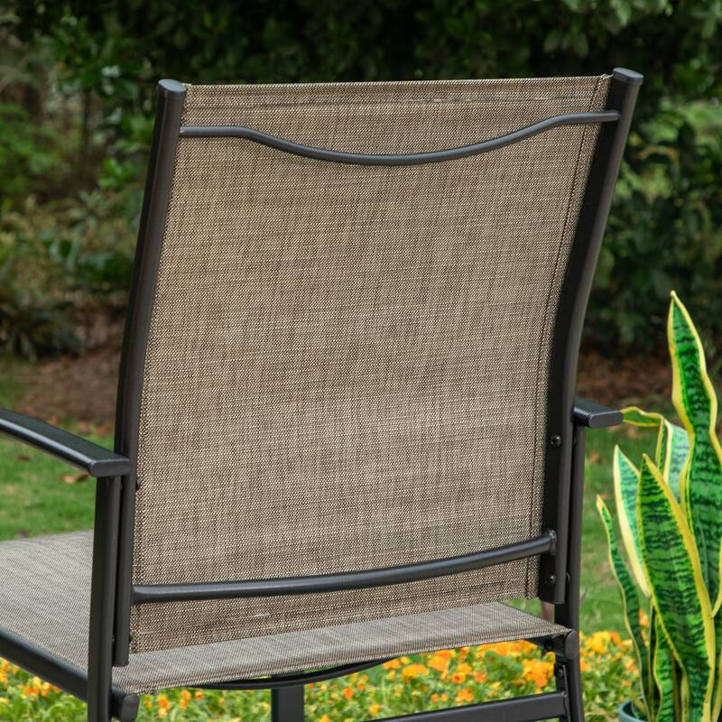 MAISON ARTS 7-Piece Patio Dining Set Wood-look Rectangle Table and 6 Textilene Chairs