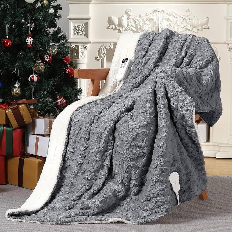 Heated Blanket Electric Throw Blanket, Tufted Sherpa Heating Lap Blanket