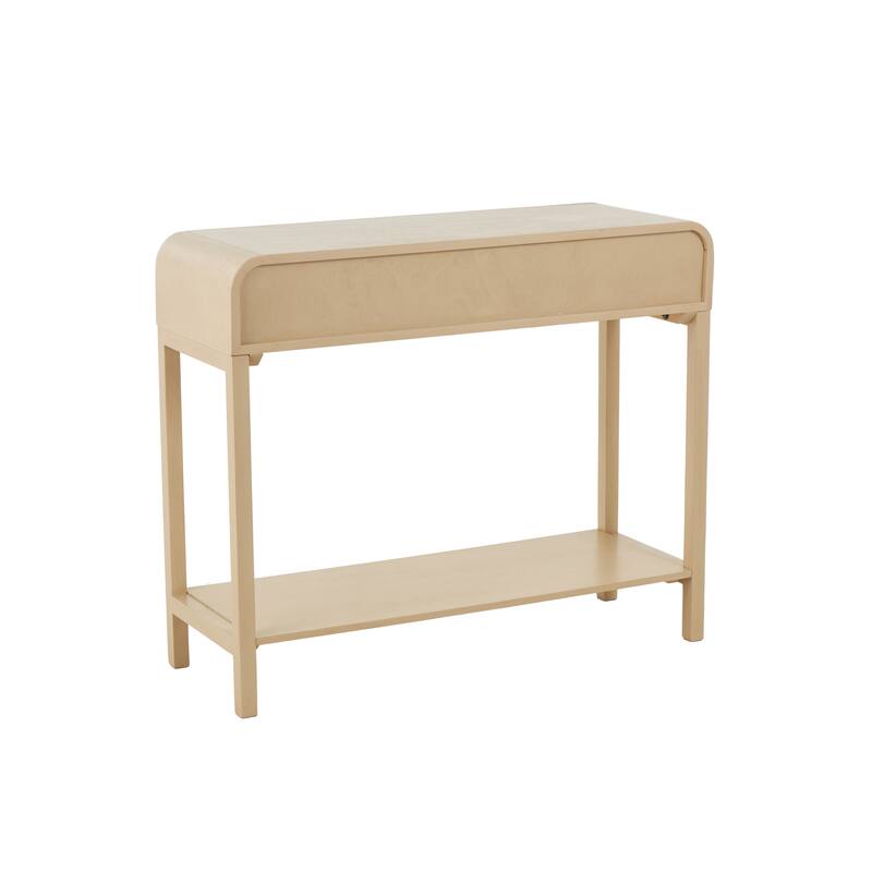 Beige Wood Handmade 2 Drawer Living Room Console Table with Black Handles