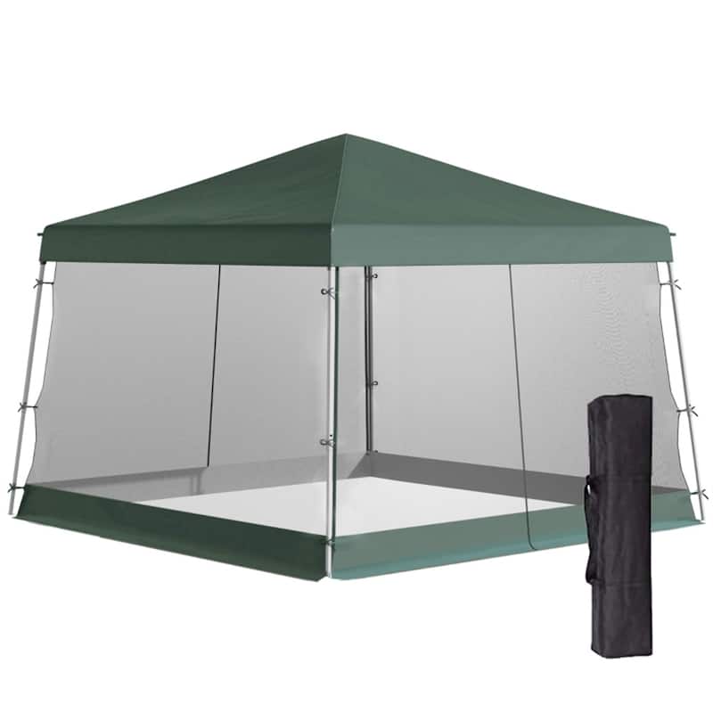 Green Pop-Up Gazebo with Adjustable Legs and Mesh Screen Canopy Included Carry Bag Ground Stakes