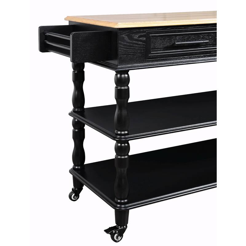 Rolling Kitchen Island Cart with Solid Oak Wood Top, Wine and Spice Rack