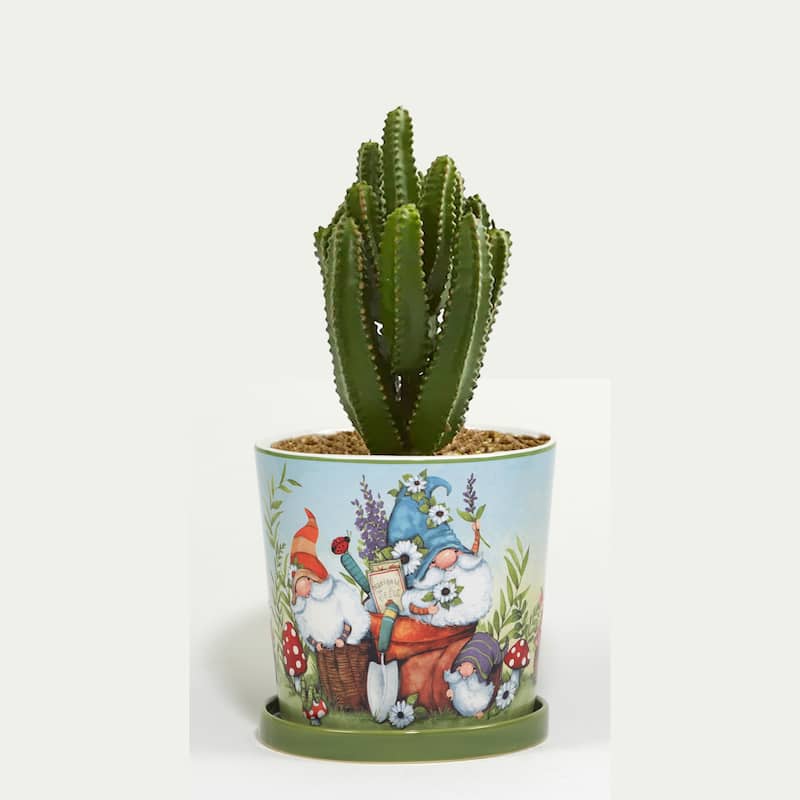 Certified International Garden Gnomes 2 piece Planter Set with Saucer