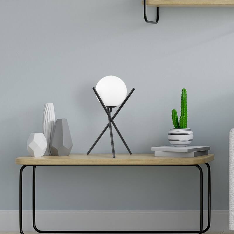 Eglo Salvezinas Matte Black Table Lamp with Opal Glass