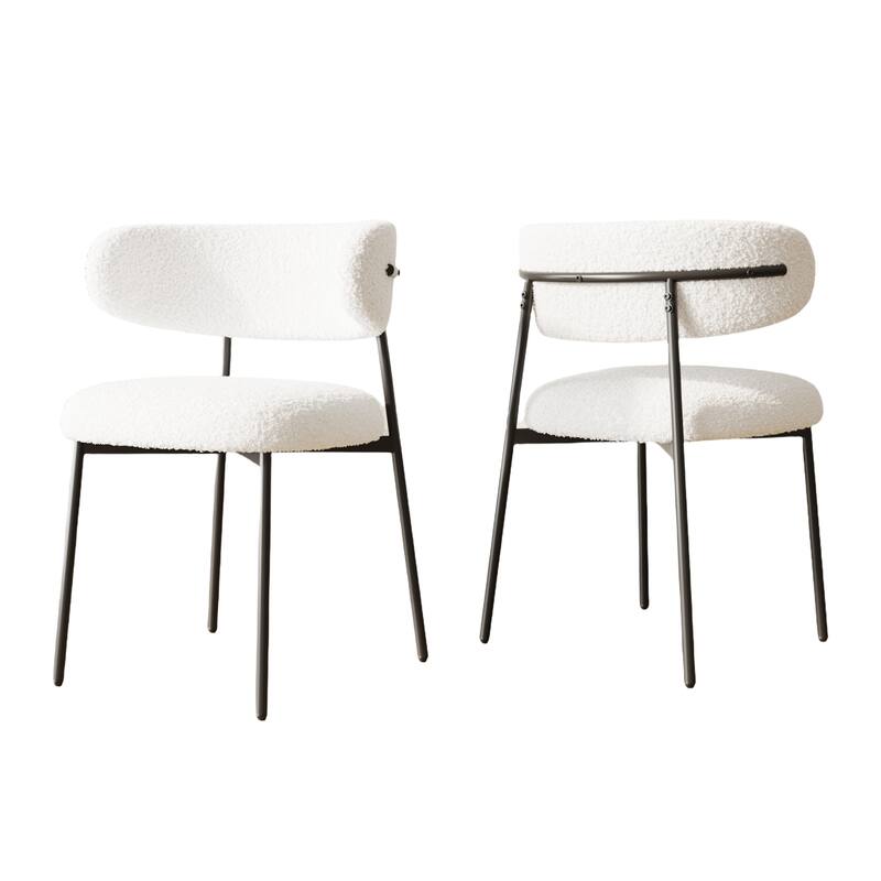 White Modern Dining Chairs, Teddy Velvet with Metal Legs - Set of 2