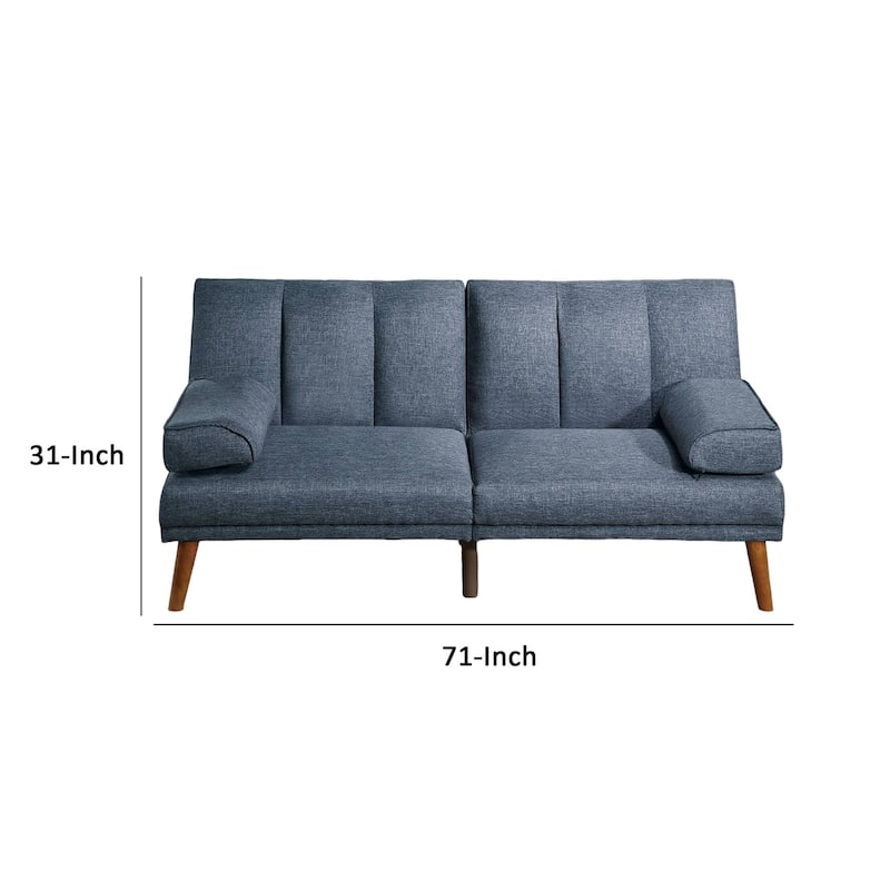 Dora 71 Inch Adjustable Futon Sofa Bed with Vertical Channel Tufting, Blue