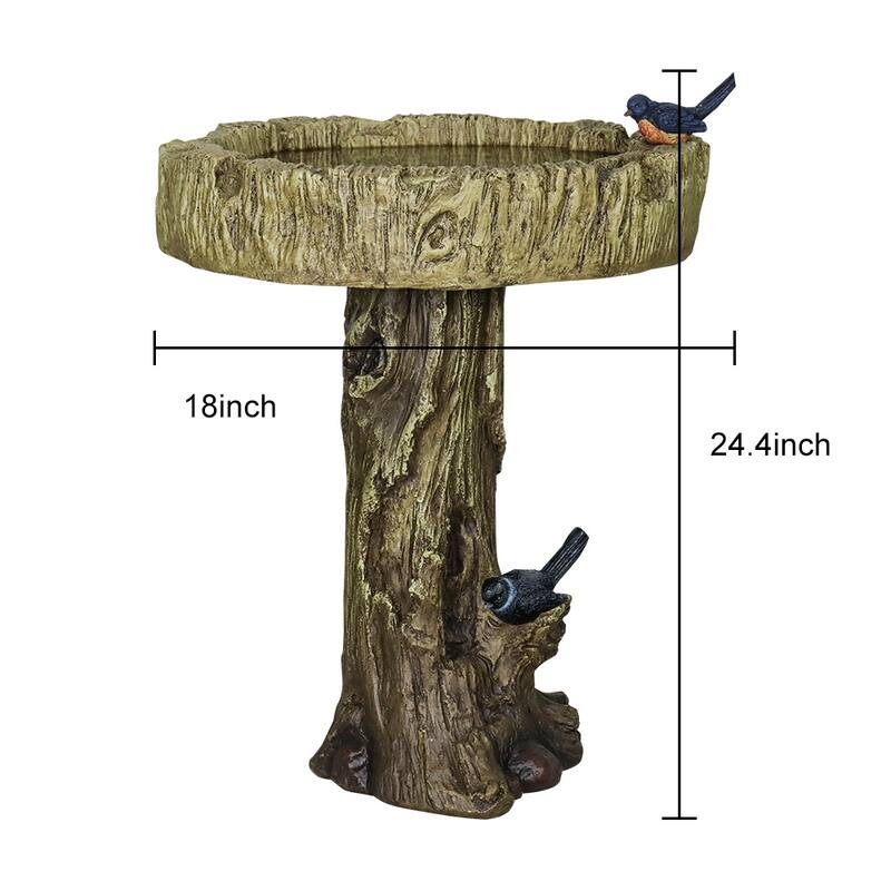 24.2 in H Concrete Bird Bath for Outdoor - Pedestal Tree Like Birdbath