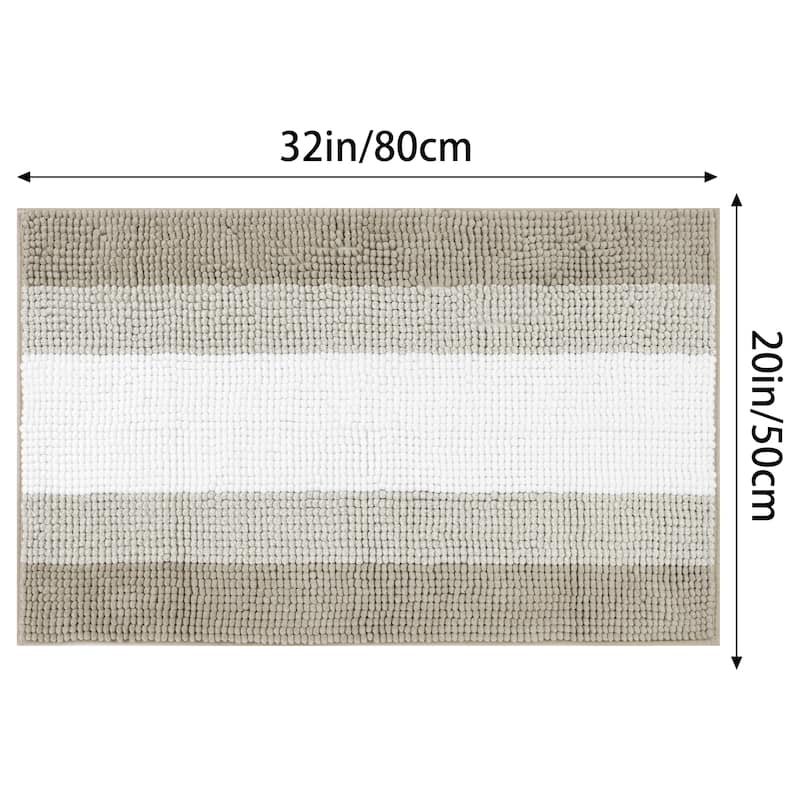 Bathroom Rug, Extra Soft and Absorbent Chenille Bath Rug Fluffy Striped Bath Mat with Non Sllip Backing Floor Mat