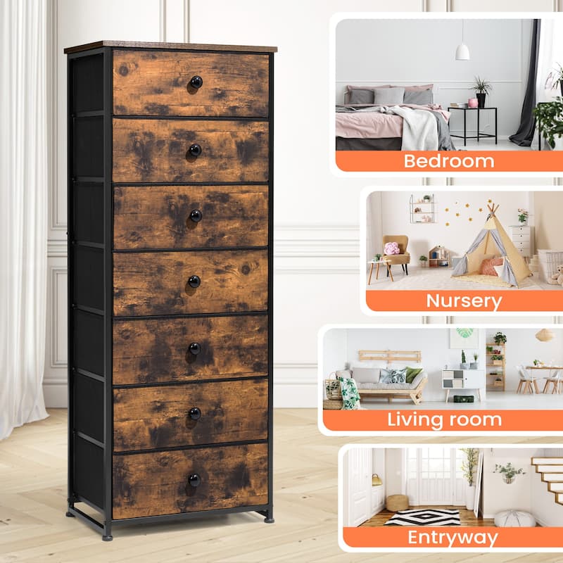 7 Drawers Chest Furniture Storage Tower Organizer Unit for Bedroom