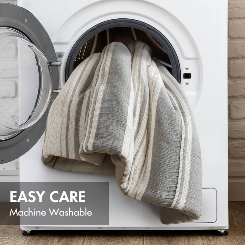 GDF Studio - Amara Textured Cotton Comforter 3-Piece Set with Waffle and Gauze Weave