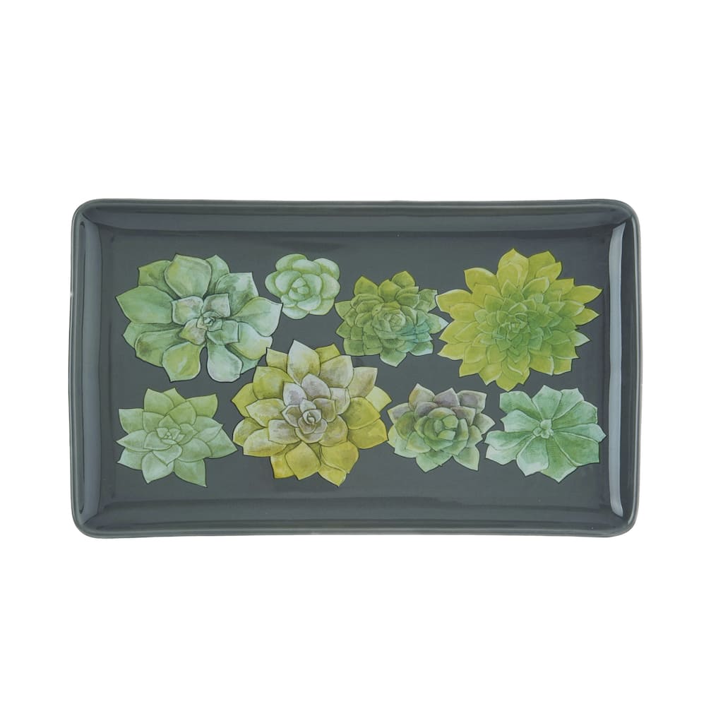Transpac Ceramic 15 in. Green Spring Succulent Platter