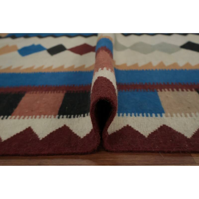 Hand Woven Oriental 100% Wool Carpet Southwestern Tribal Beige & Ivories Kilim Area Rug - 15' 2'' X 7' 11''