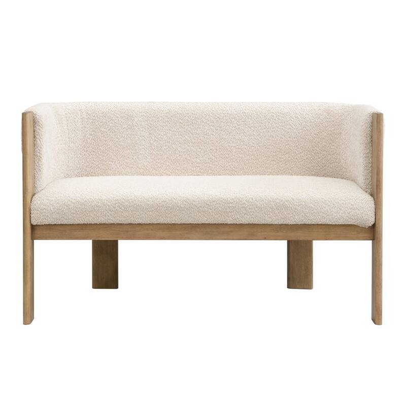 Simple Loveseat Natural Ash Sofa Couch with Track Armrests, 2-Seater Settee Sofa Couch with Wood Legs