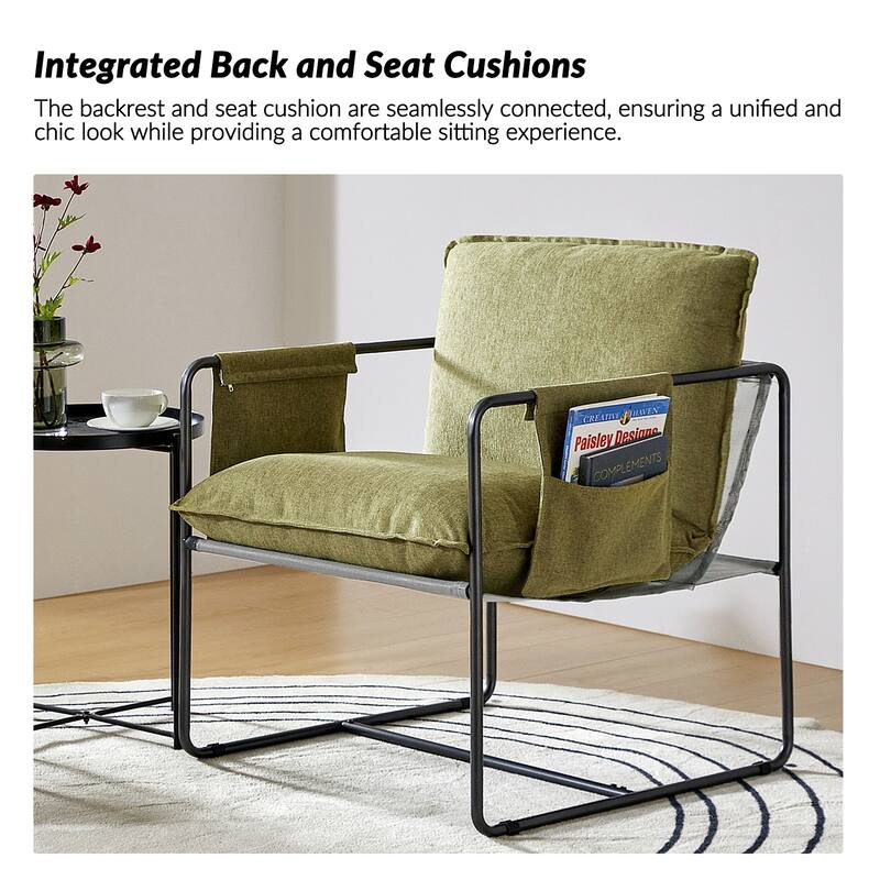 Rebeca Modern Metal Frame Arm Chair with Storage Pockets Set of 2 by HULALA HOME