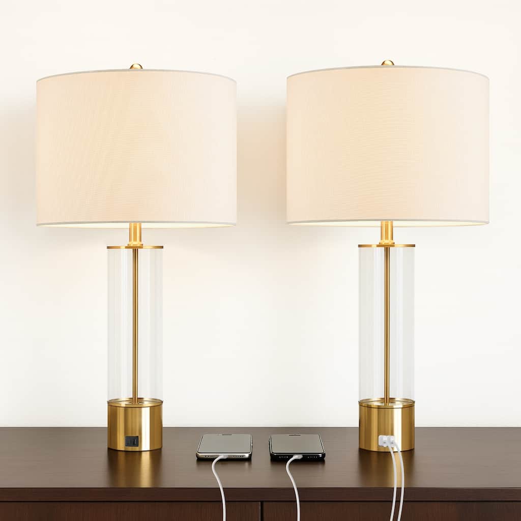 3-Way USB Table Lamp Set of 2 with Type C Port - 25.5 in. H