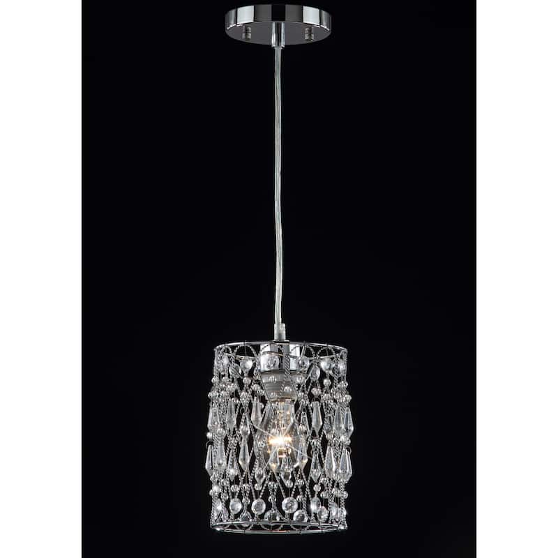 SAFAVIEH Lighting Sofiea Adjustable 1-Light Chrome Beaded Pendant - 6"x6"x13 - 82" - Chrome/Clear - 6Wx6Dx82H