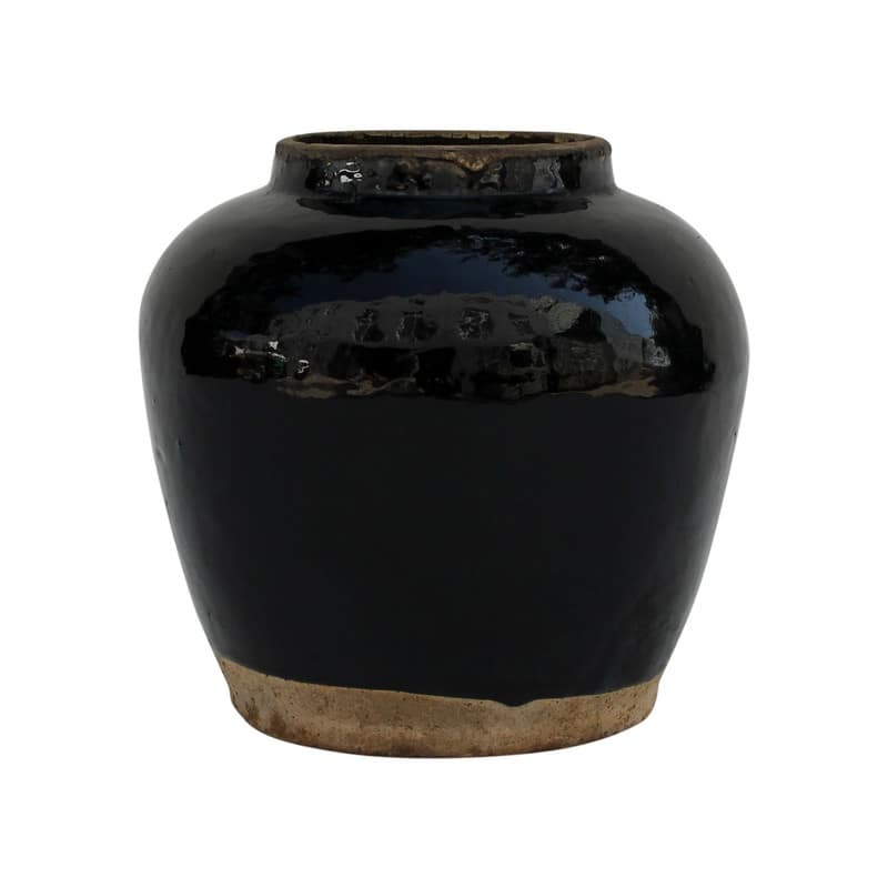 Artissance Large Vintage Glazed Obsidian Vase w/Unfinished Base, 12 Inch Tall, Black (Size & Finish Vary)