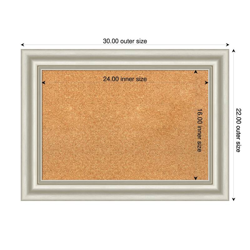 Sophia Silver Framed Cork Board - Bulletin Board, Organization Board, Pin Board - Natural - 30 x 22 in