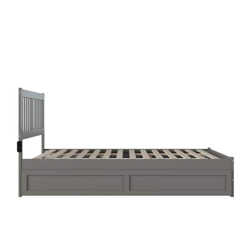 Twin Trundle Bed with Footboard - City Sleek Design - Grey Finish - Durable Wood Frame