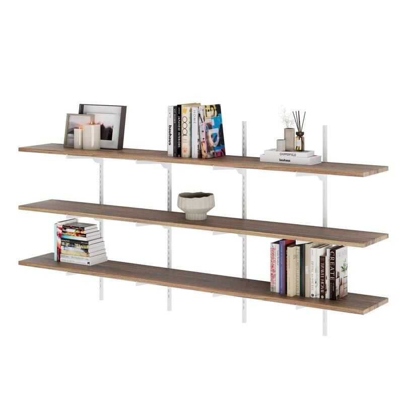 Wallniture Turin 72" Floating Wall Shelves with White Adjustable Brackets, Living Room & Office Decor, Hanging, Burnt,2,3,4 Tier