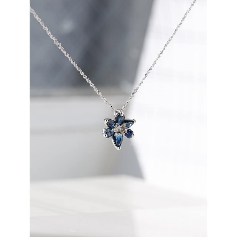 Kobelli 1.75 Carat Dark Blue Sapphire & Diamond 14k White Gold Six Petal Flower Leia Necklace