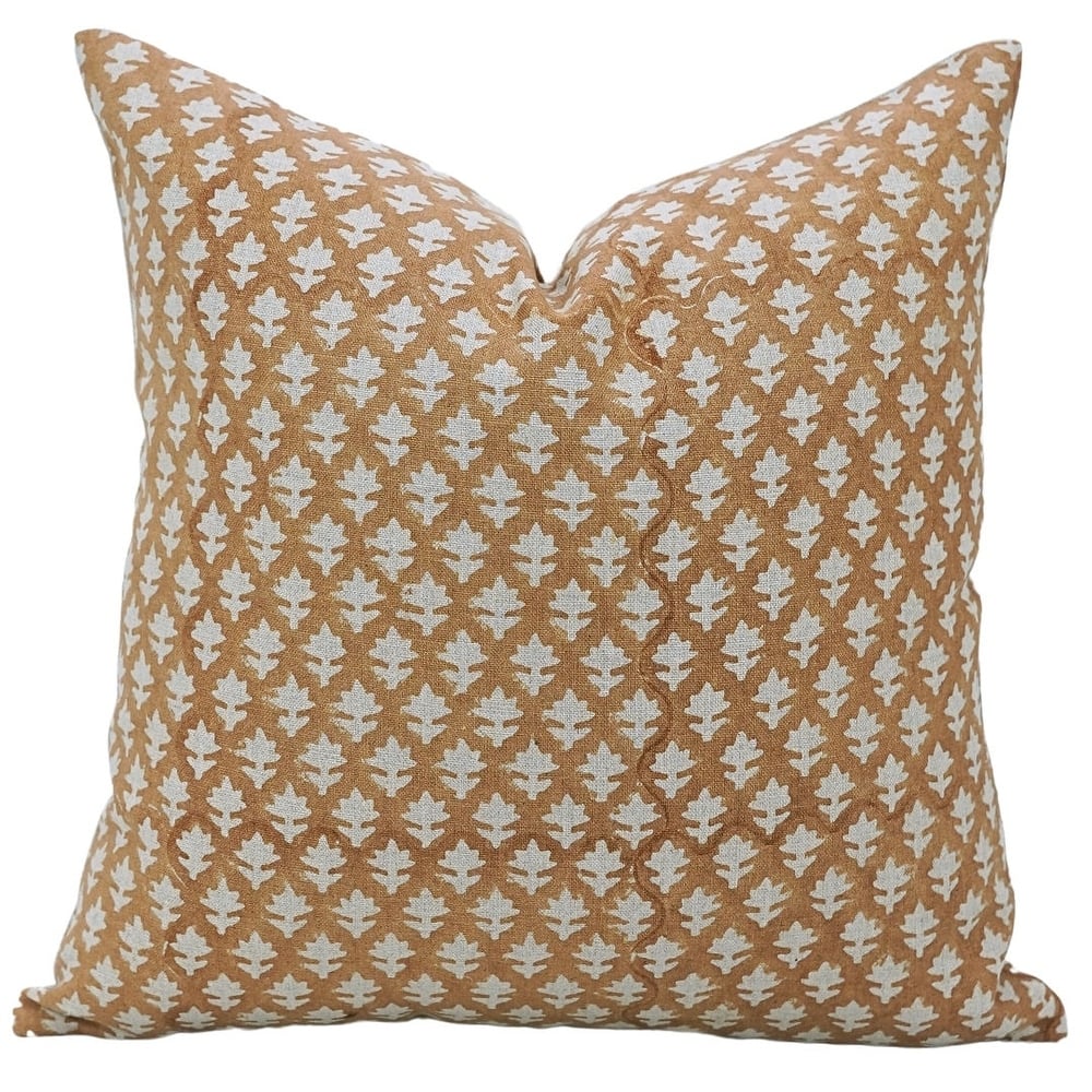 Linen Farmhouse Block print pillow Cover - Pinkcity
