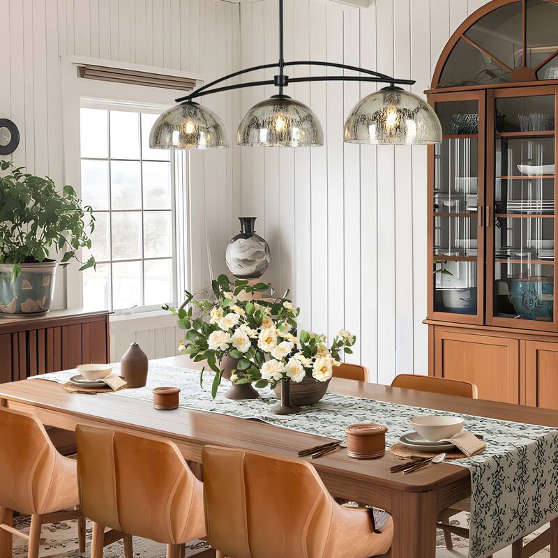 Modern 1/3-Light Black Chandelier with Mercury Glass Kitchen Island Light Fixture for Dining Room