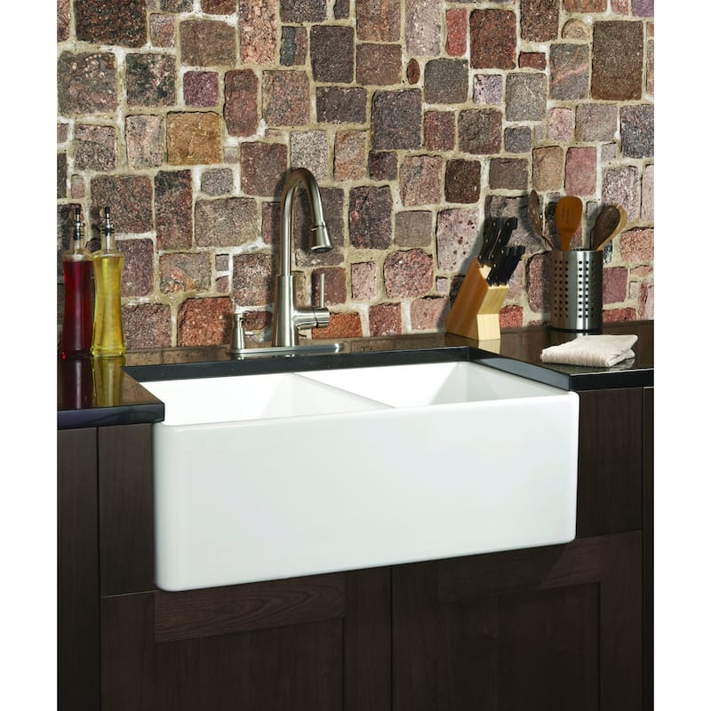 Fine Fixtures Fireclay Apron 32.5-inch White Double Kitchen Sink