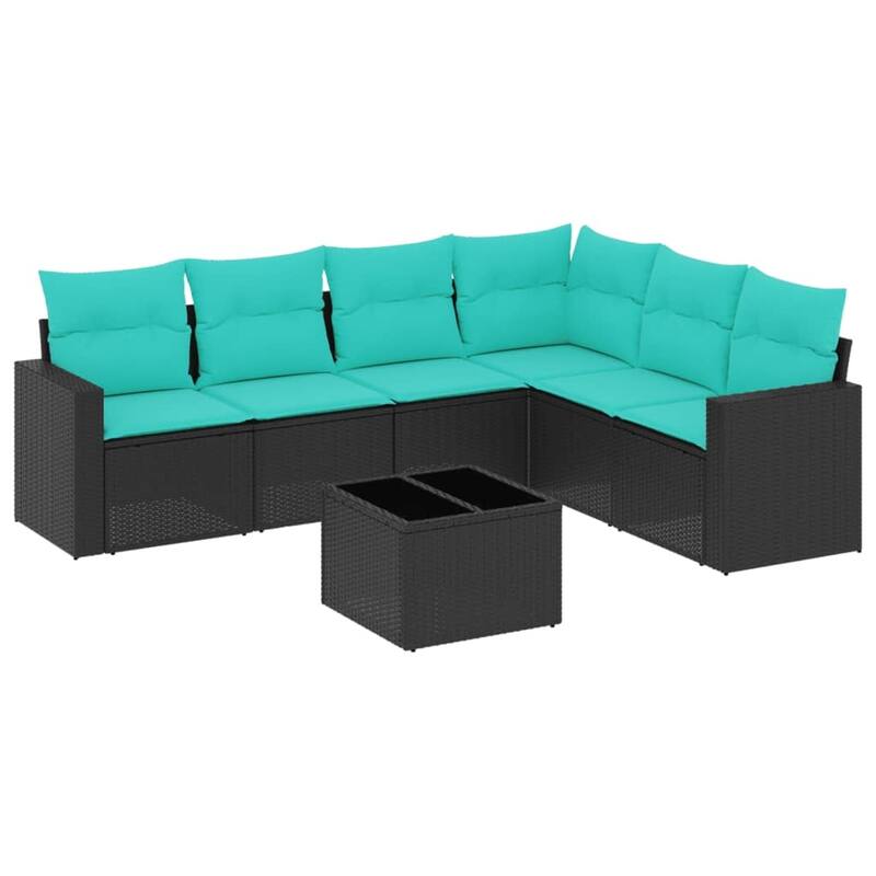 vidaXL 6/7 Piece Patio Sofa Set with Cushions Black Poly Rattan - 24.4" x 24.4" x 27.2"