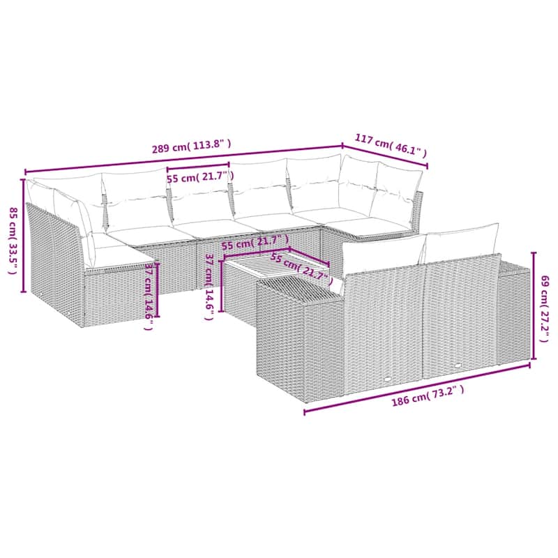 vidaXL Patio Sofa Set with Cushions Outdoor Furniture 10 Piece Poly Rattan