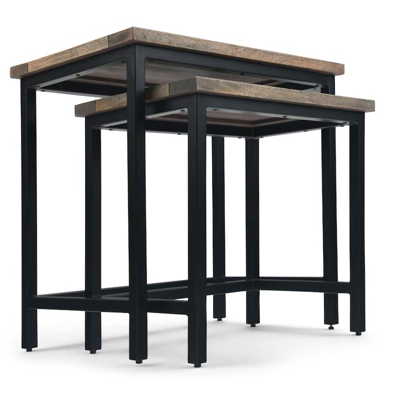 WYNDENHALL Rhonda SOLID MANGO WOOD and Metal 25 inch Wide Rectangle Industrial Nesting 2 Pc Side Table, Fully Assembled