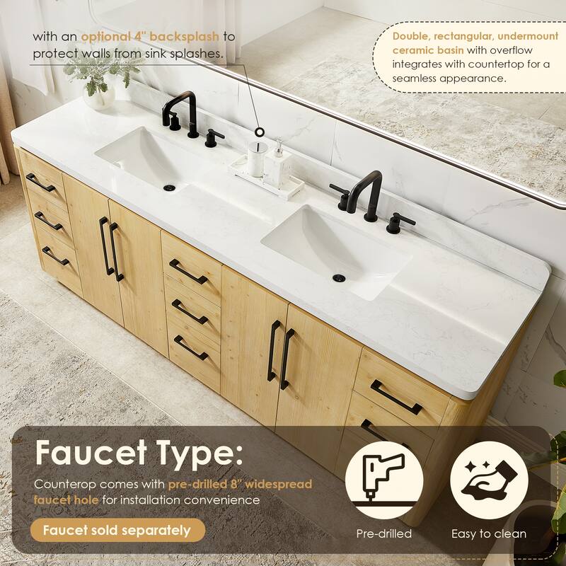 Serene Bathroom Vanity in Nature Brown with Grain White Engineered Stone Countertop without Mirror
