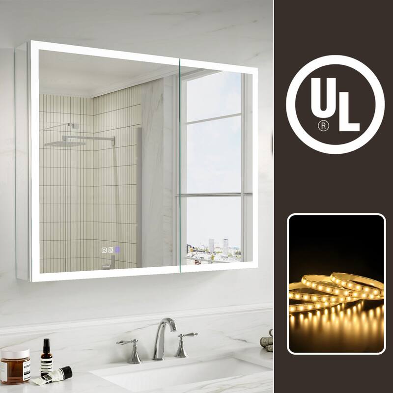 Modland 36"-48"W x 30"H LED Bathroom Medicine Cabinet Dimmable Anti-Fog,Recessed or Surface Mount