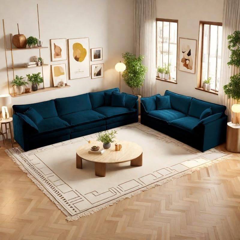 5-Seat Chenille Sofa Set (3-Seater + 2-Seater) with Deep Seats & Solid Wood Frame