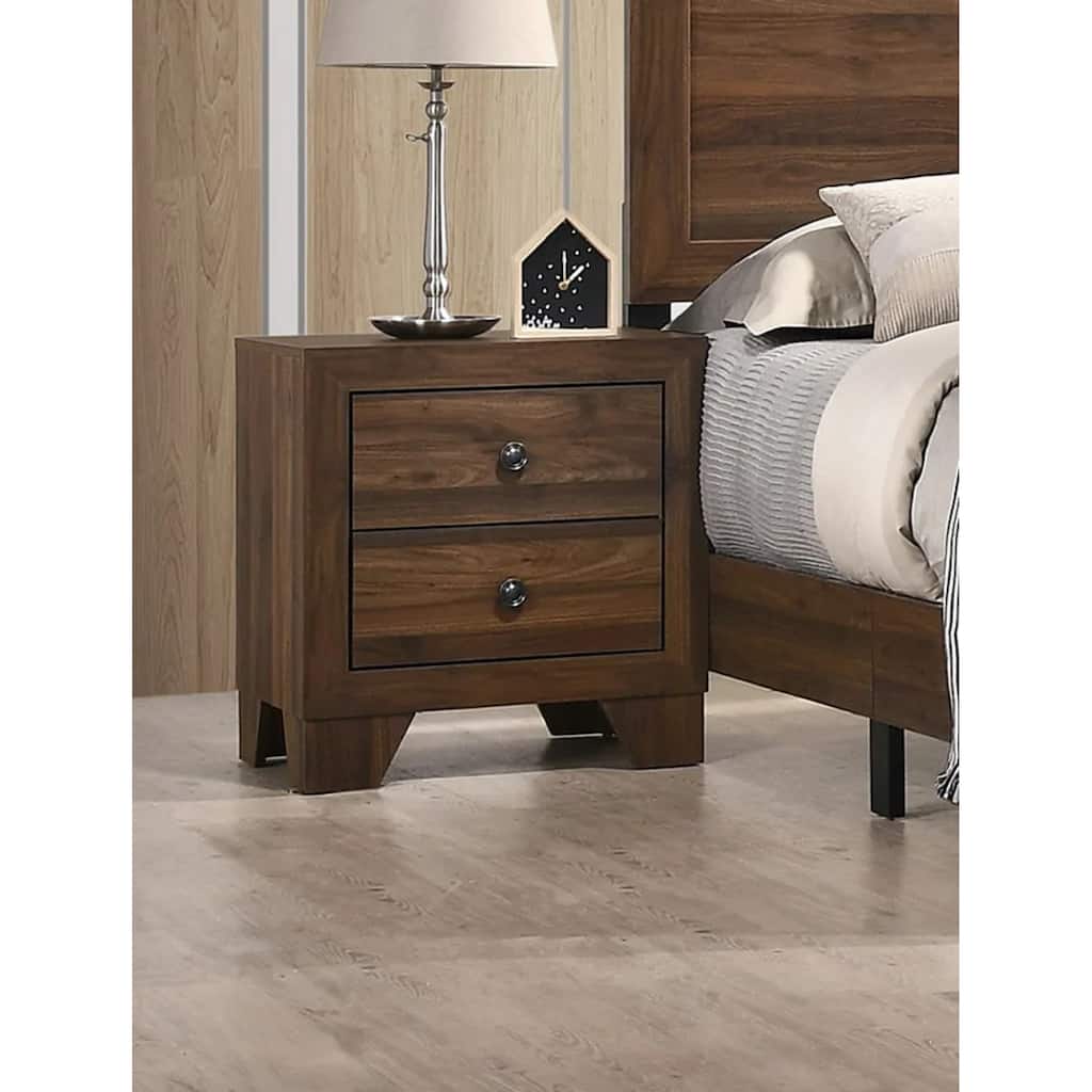 Transitional Brown Cherry 2-Drawer Nightstand w/ Metal Hardware for Bedroom