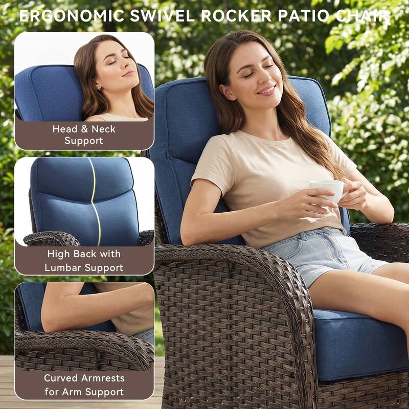 Pocassy Outdoor Wicker Patio Sofa with Swivel Chair Ottoman Sets