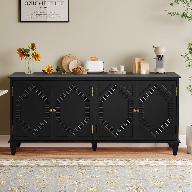 Mid Century Modern Sideboard Buffet Cabinet with Solid Wood Legs for Storage and Display