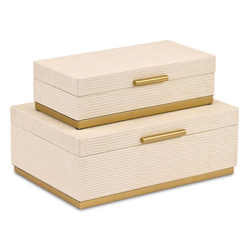 Eira Set of 2 Rectangular Decorative Storage Boxes - Retro Stripe Pattern with Gold Hardware