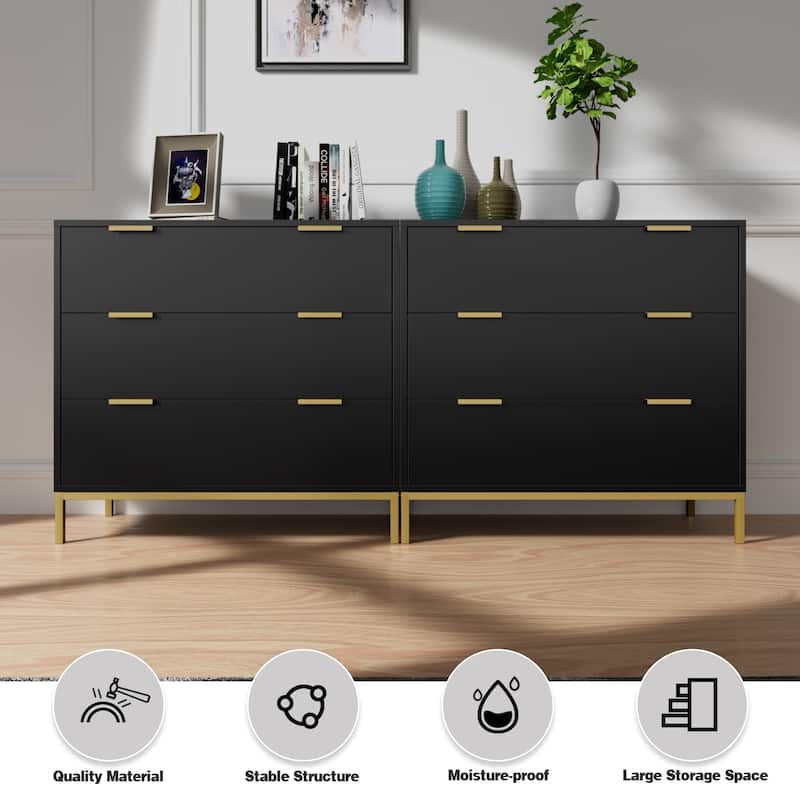 31.5" W 3-Drawer Black Dresser Modern Wood Chest of Drawers Storage Organizer for Bedroom