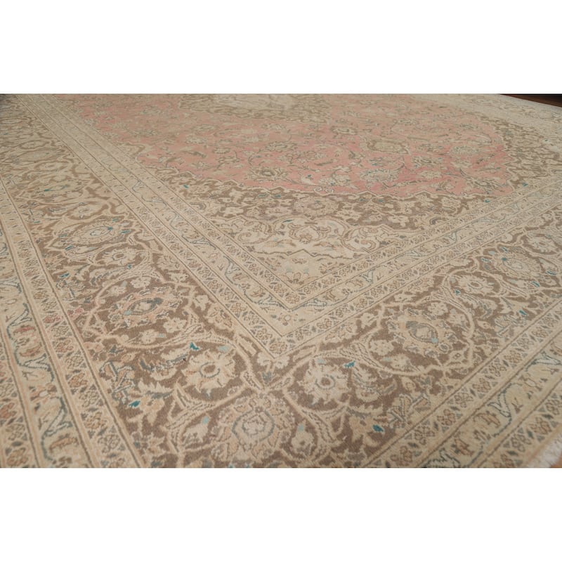 Traditional Pink Mashad Persian Vintage Area Rug Handmade Wool Carpet - 9'7" x 12'8"