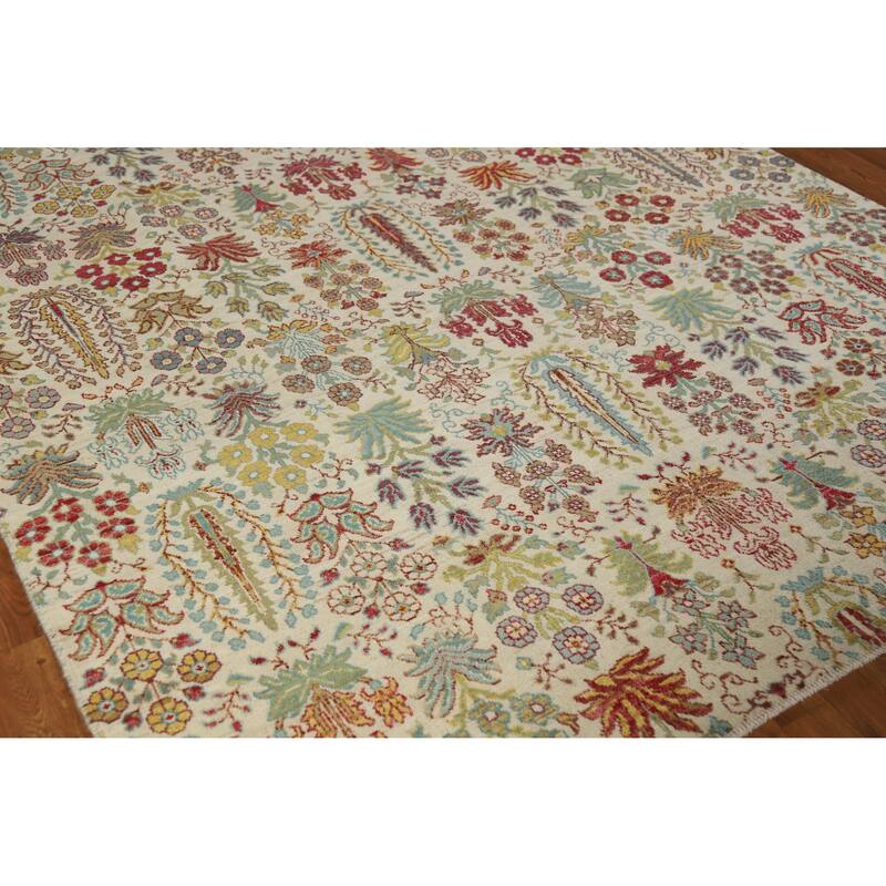 Hand Knotted Oriental 100% Wool Carpet Traditional All-Over Beige & Ivories Ziegler Area Rug - 9' 9'' X 6' 5''