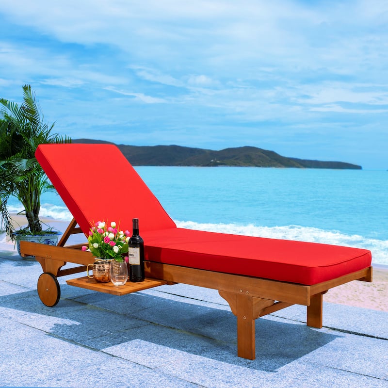 SAFAVIEH Outdoor Aubrie Adjustable Chaise Lounge Chair with Wheel.