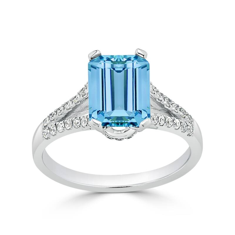 Auriya 2 1/8ct Fancy Emerald-cut Sky Blue Topaz and Diamond Engagement Ring 1/4ctw 14k Gold