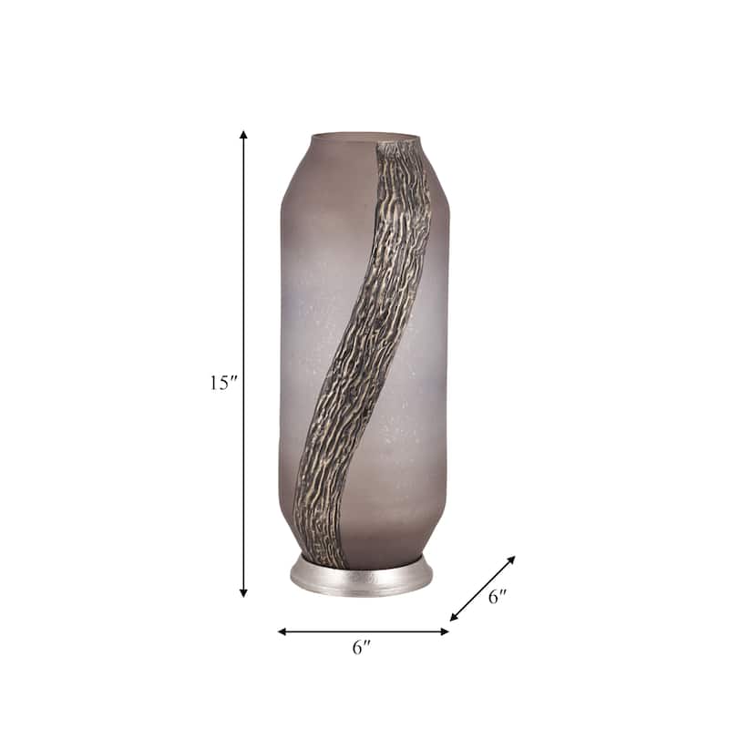 Sagebrook Home Glass Blush Cylinder Textured Metallic Detail Vase