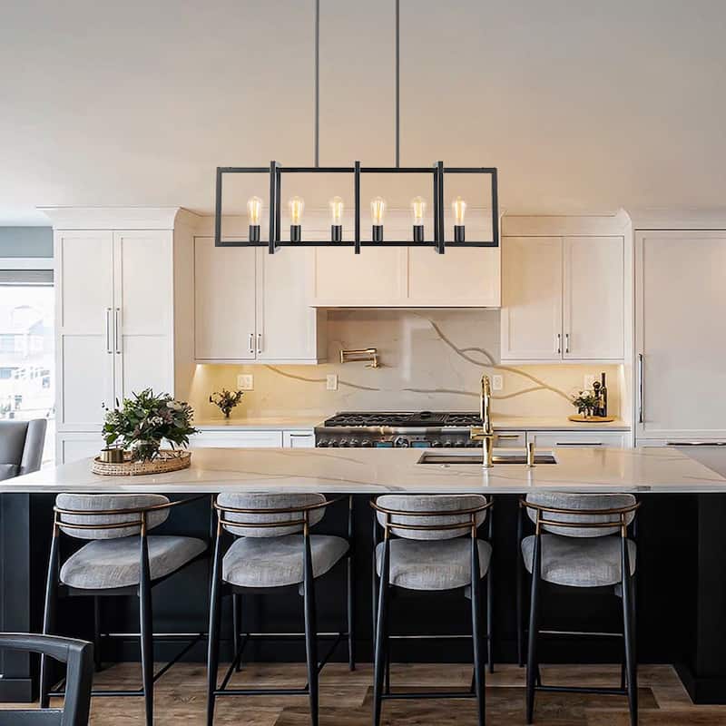 6/7-Light Industrial Pendant Lights Kitchen Island Lantern Farmhouse Linear Chandelier